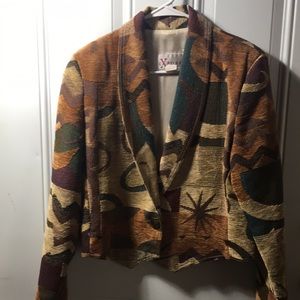 Expose vintage Chenille one button vest look in front geometric print size Large